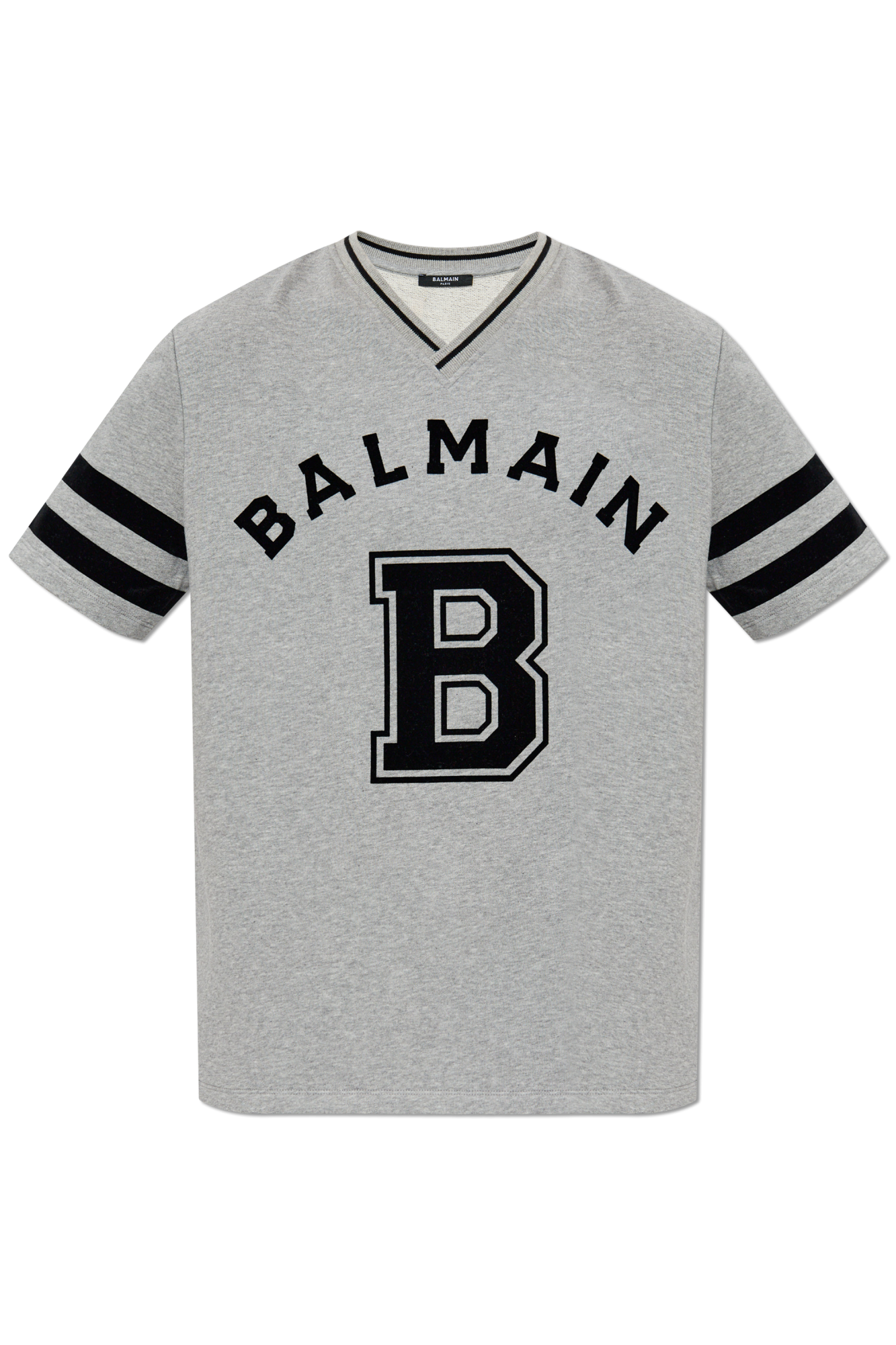 Grey T-shirt with a logo and a velvety finish Balmain - Vitkac AS